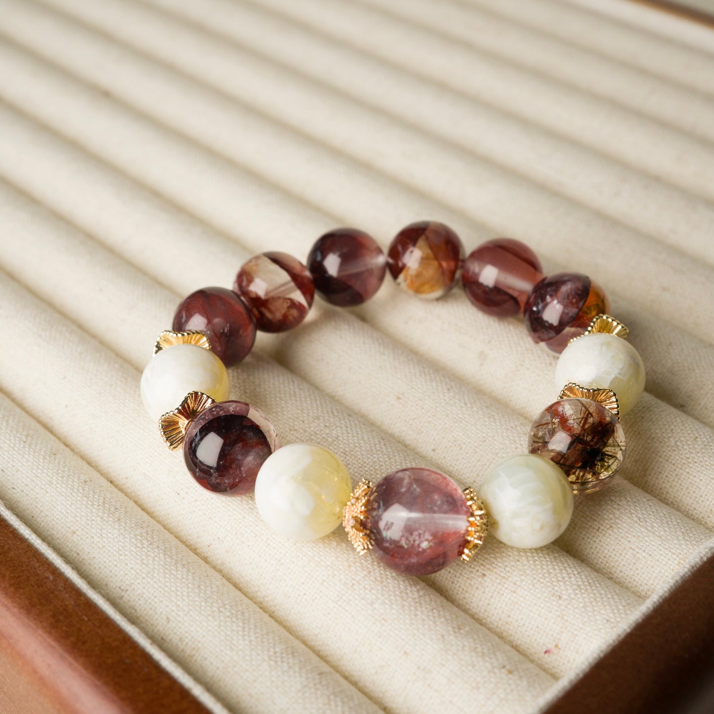 Red Rutilated Quartz Bracelet – 12MM– Natural Healing Crystals Jewelry – Handmade Natural Crystals|「Ethereal Veil」