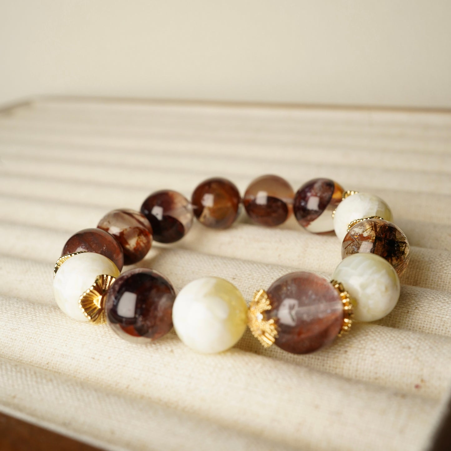 Red Rutilated Quartz Bracelet – 12MM– Natural Healing Crystals Jewelry – Handmade Natural Crystals|「Ethereal Veil」