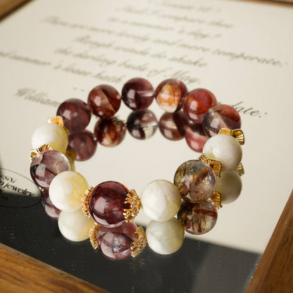 Red Rutilated Quartz Bracelet – 12MM– Natural Healing Crystals Jewelry – Handmade Natural Crystals|「Ethereal Veil」