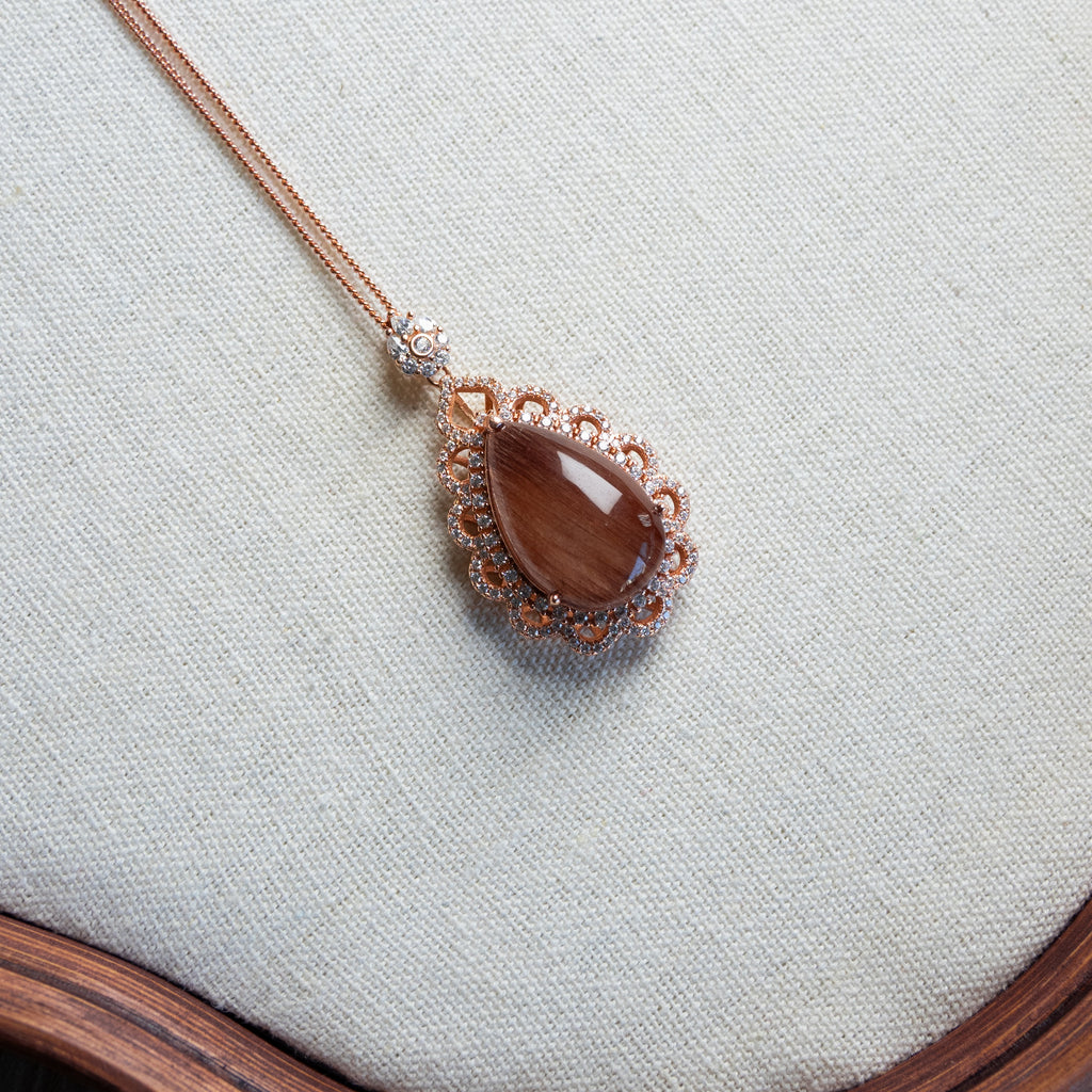 Premium Custom Red Rutilated Quartz Necklace | Genuine Red Rabbit-Hair Crystal in 925 Sterling Silver (S925) for Luxury Style & Heart-Centered Energy