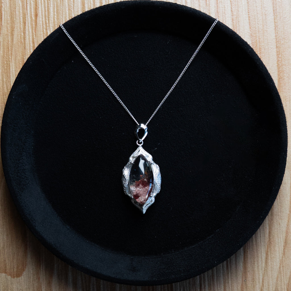 One-of-a-Kind Custom Red Phantom Quartz Necklace | Genuine Natural Red Ghost Crystal in 925 Sterling Silver (S925) – Rare Collector’s Energy Pendant