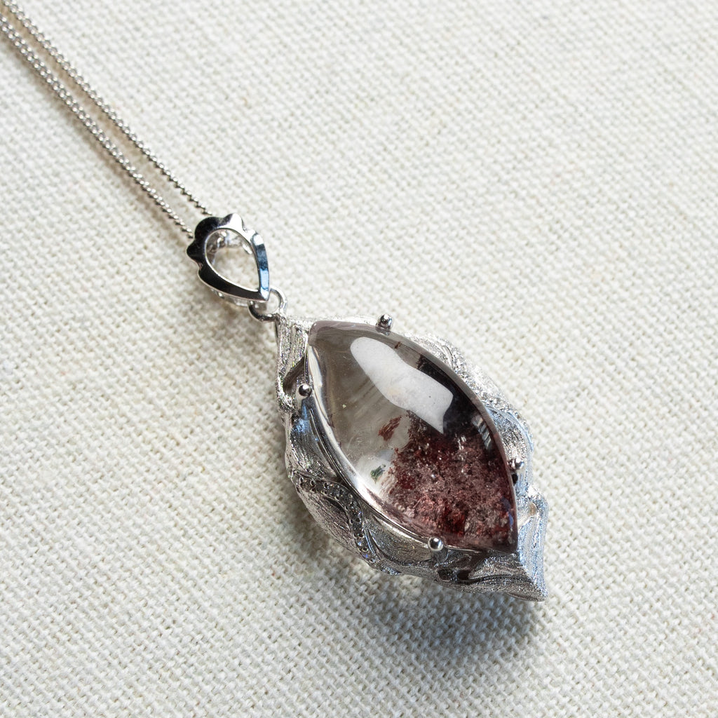 One-of-a-Kind Custom Red Phantom Quartz Necklace | Genuine Natural Red Ghost Crystal in 925 Sterling Silver (S925) – Rare Collector’s Energy Pendant
