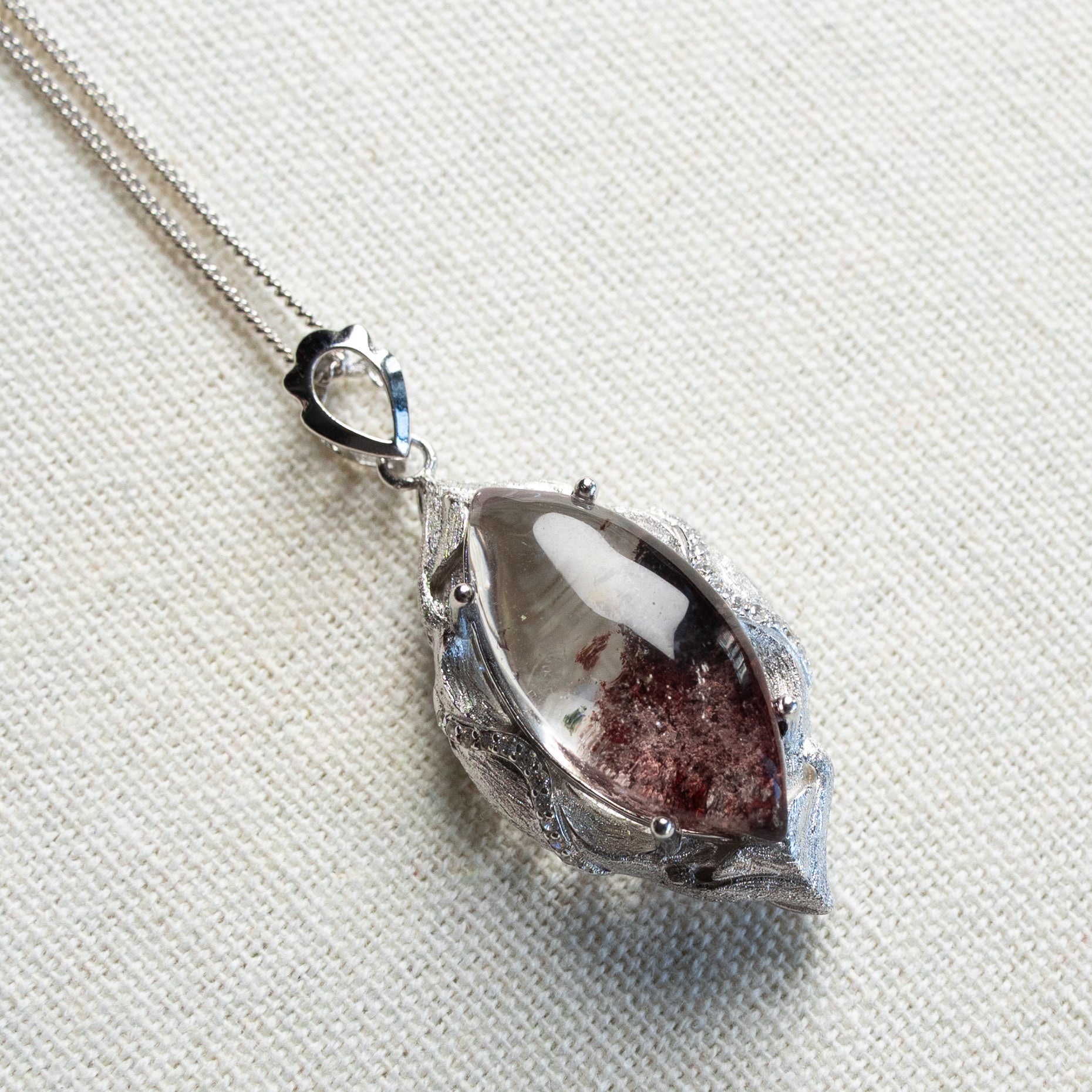 One-of-a-Kind Custom Red Phantom Quartz Necklace | Genuine Natural Red Ghost Crystal in 925 Sterling Silver (S925) – Rare Collector’s Energy Pendant