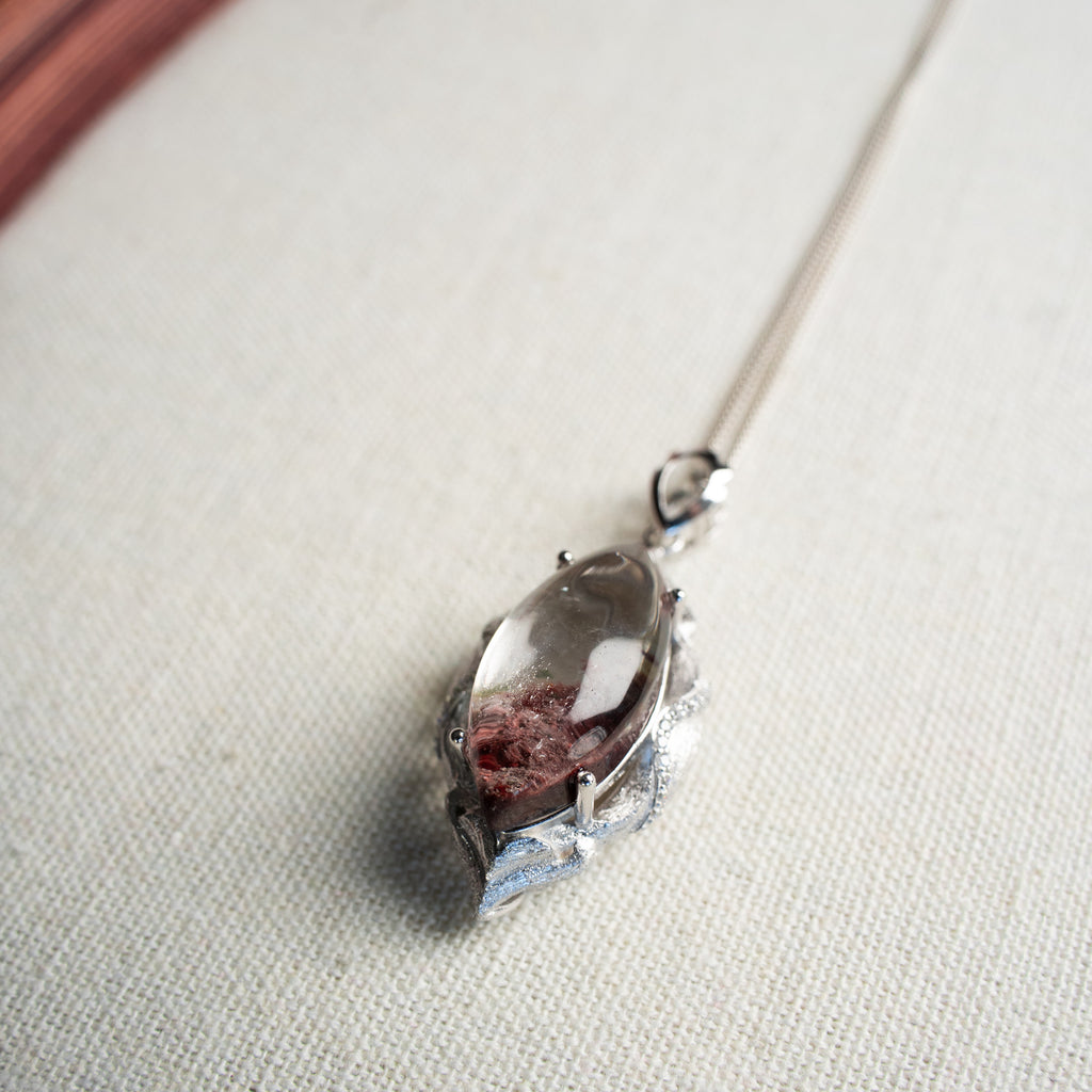 One-of-a-Kind Custom Red Phantom Quartz Necklace | Genuine Natural Red Ghost Crystal in 925 Sterling Silver (S925) – Rare Collector’s Energy Pendant