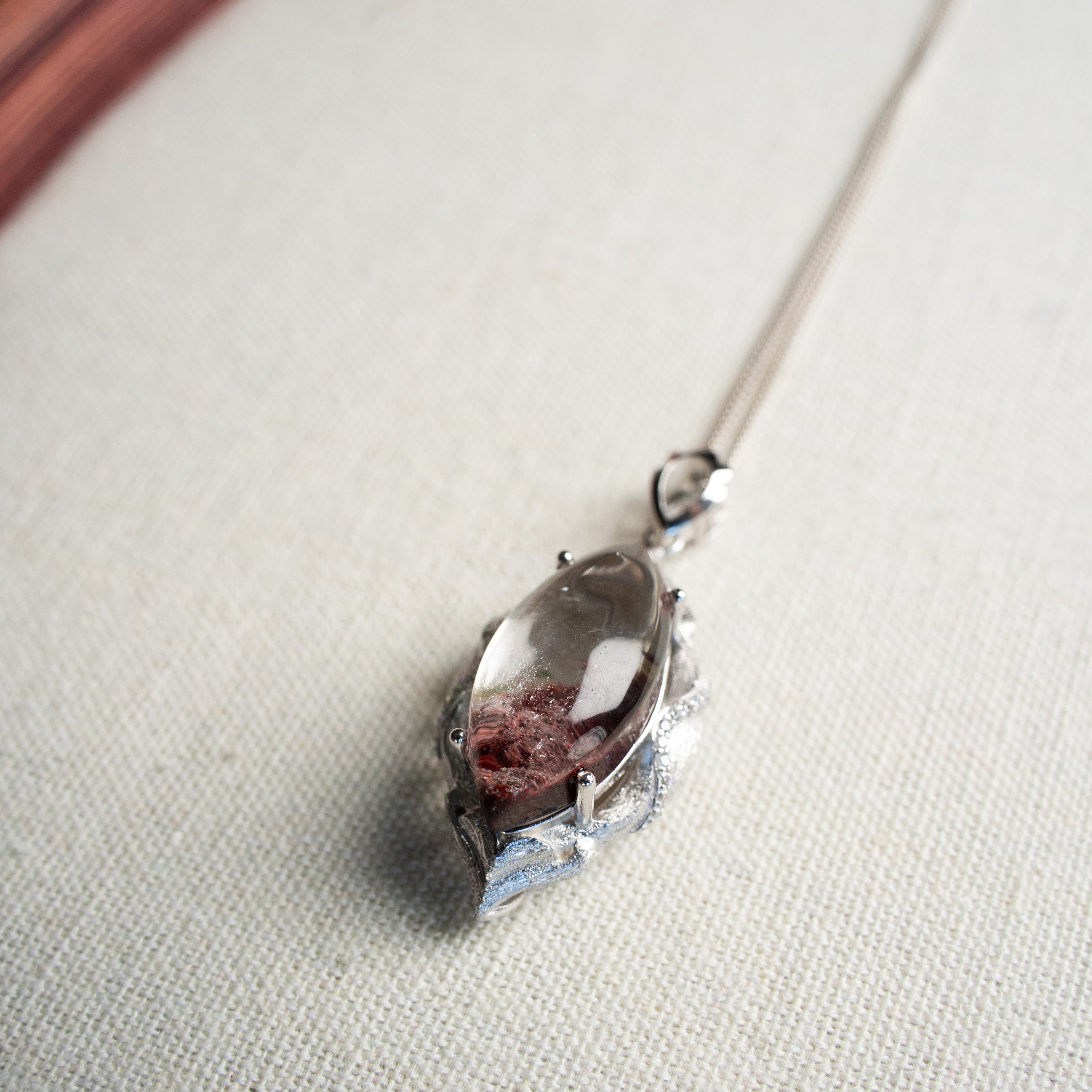 One-of-a-Kind Custom Red Phantom Quartz Necklace | Genuine Natural Red Ghost Crystal in 925 Sterling Silver (S925) – Rare Collector’s Energy Pendant