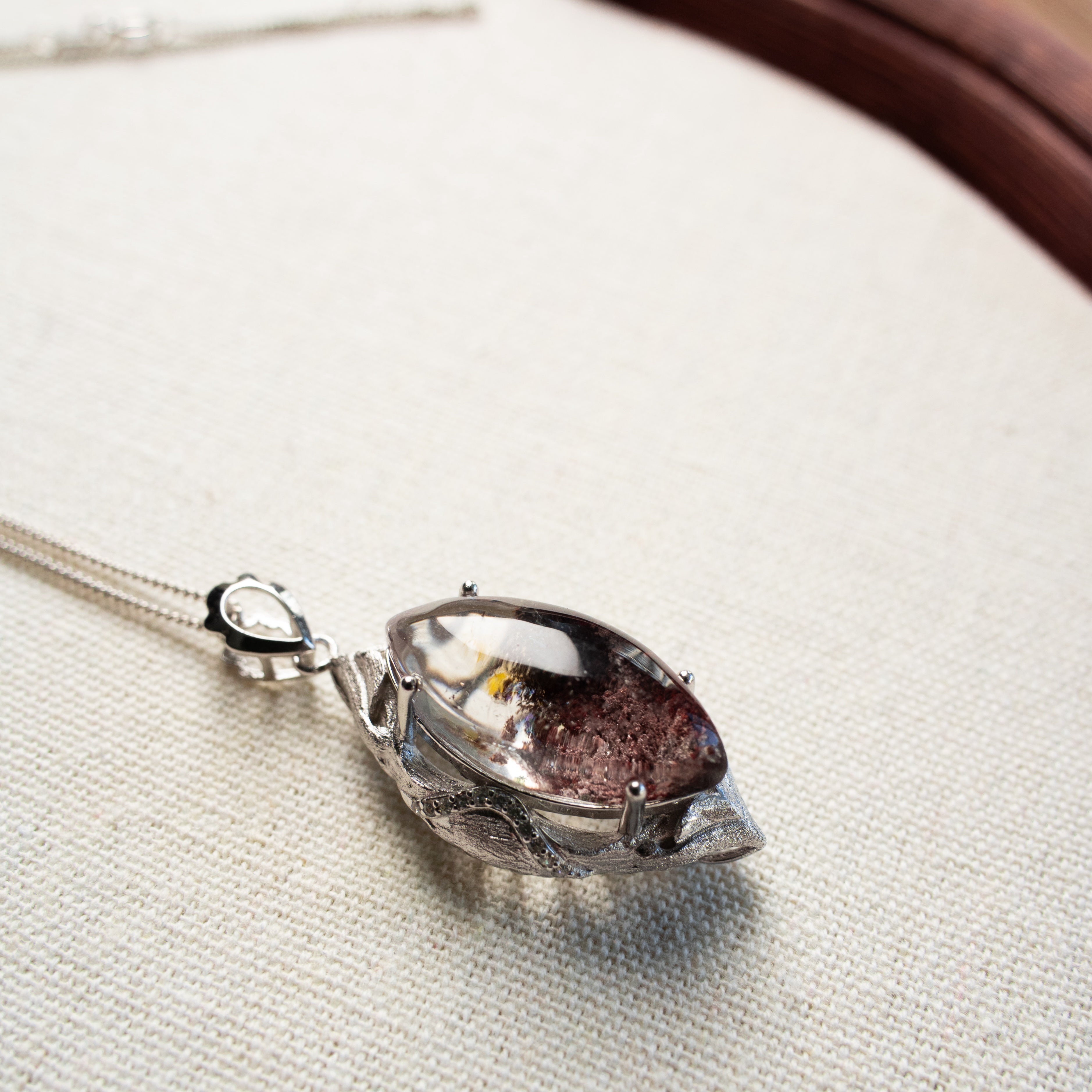 One-of-a-Kind Custom Red Phantom Quartz Necklace | Genuine Natural Red Ghost Crystal in 925 Sterling Silver (S925) – Rare Collector’s Energy Pendant