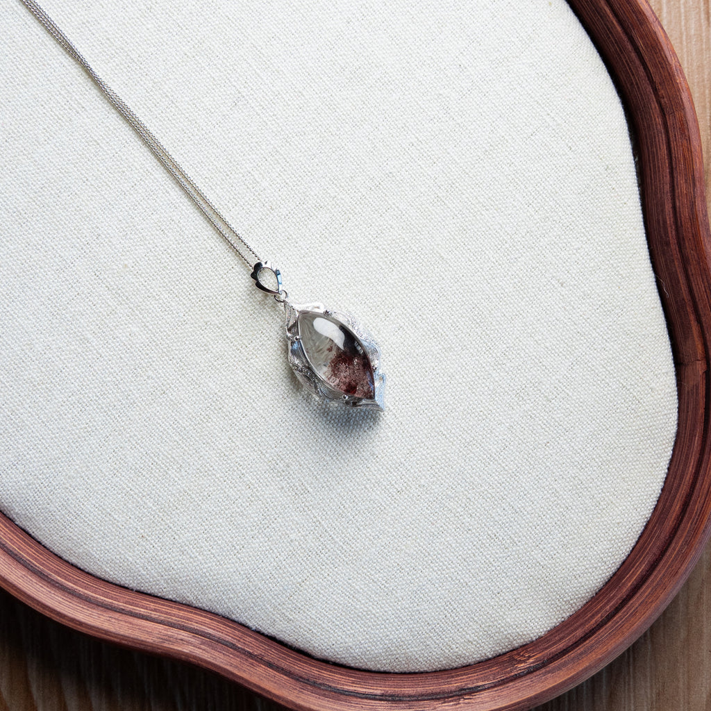 One-of-a-Kind Custom Red Phantom Quartz Necklace | Genuine Natural Red Ghost Crystal in 925 Sterling Silver (S925) – Rare Collector’s Energy Pendant