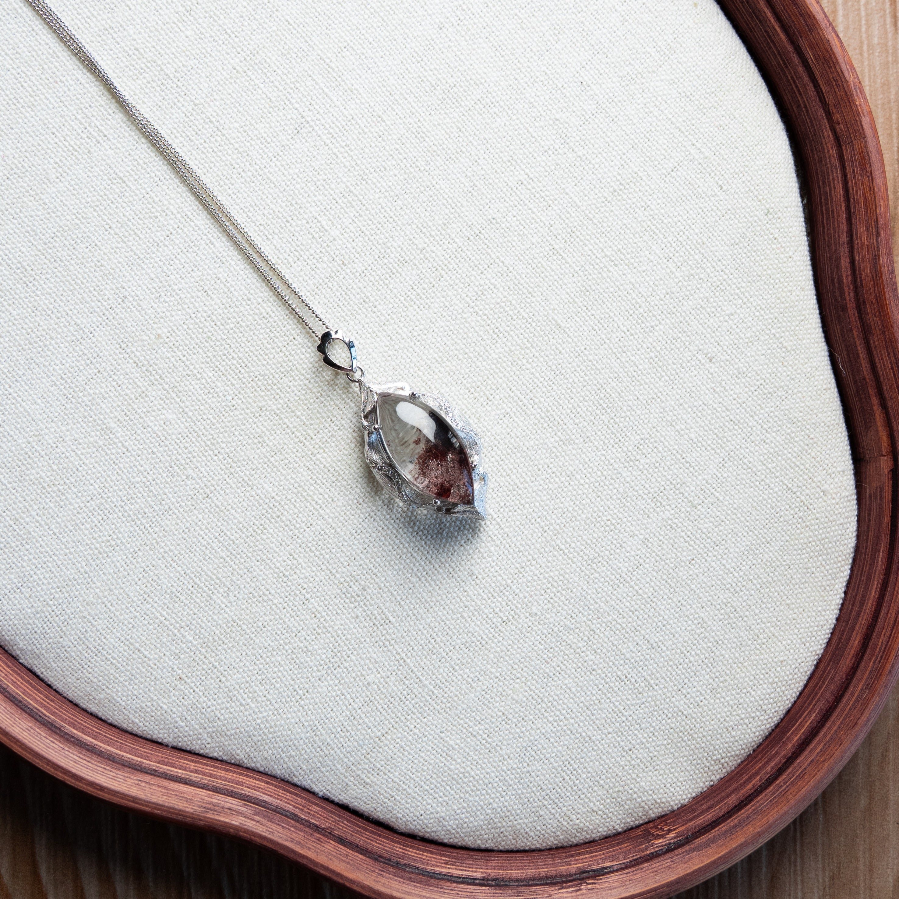 One-of-a-Kind Custom Red Phantom Quartz Necklace | Genuine Natural Red Ghost Crystal in 925 Sterling Silver (S925) – Rare Collector’s Energy Pendant