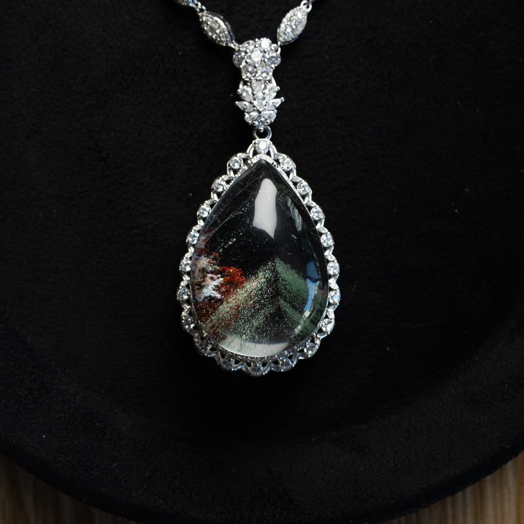 One-of-a-Kind Green Phantom Mountain Necklace | Natural “Little-Hill” Crystal Pendant in 925 Sterling Silver (S925) – Rare Collector Jewelry