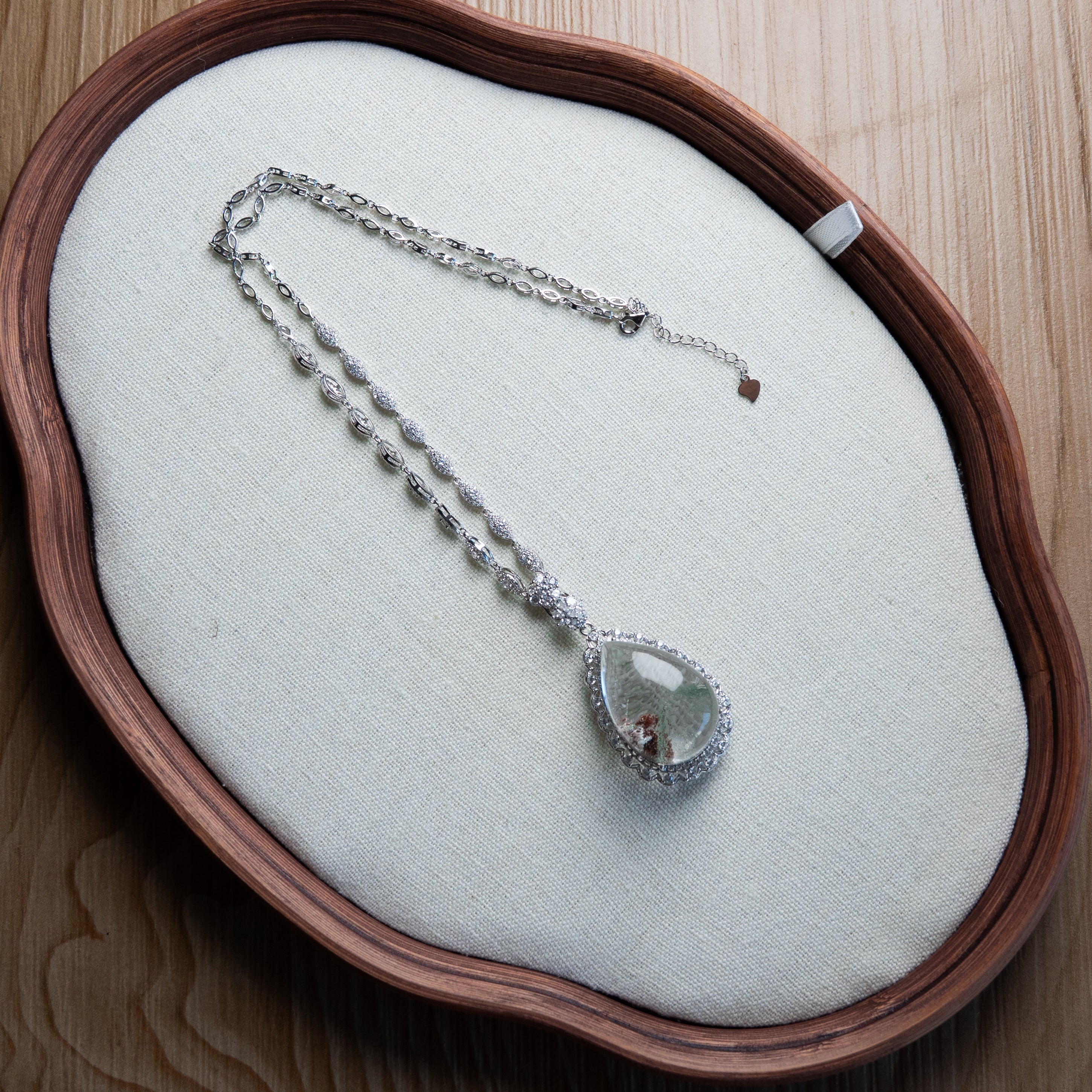 One-of-a-Kind Green Phantom Mountain Necklace | Natural “Little-Hill” Crystal Pendant in 925 Sterling Silver (S925) – Rare Collector Jewelry