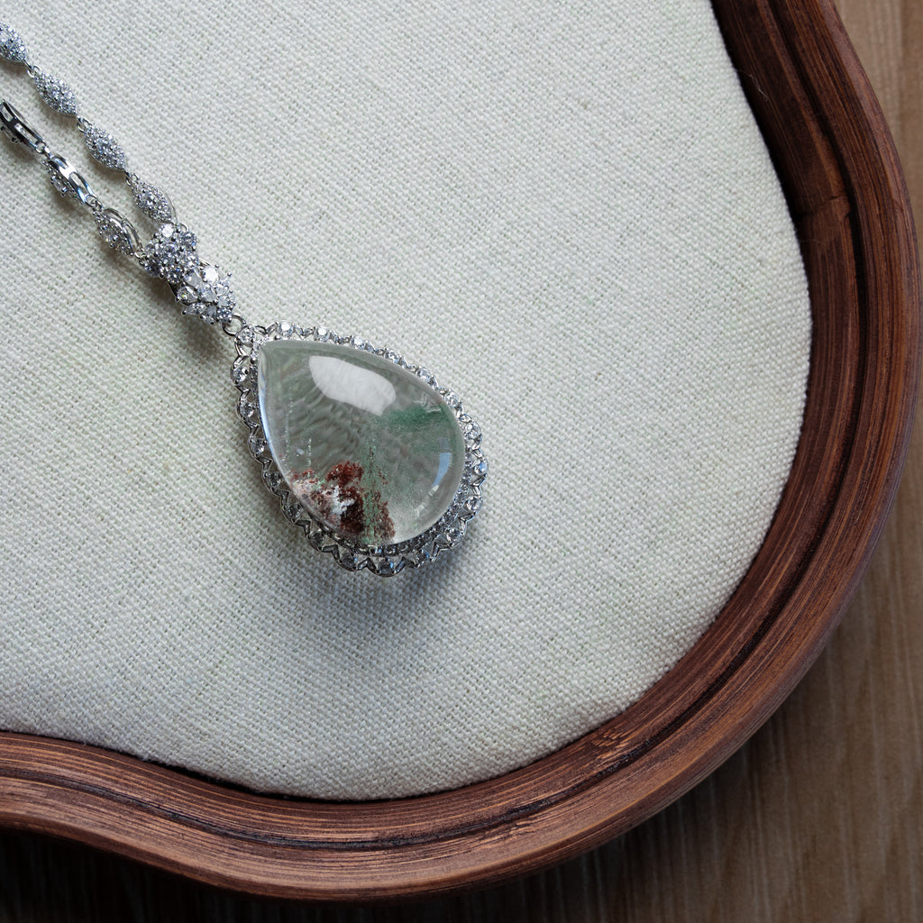 One-of-a-Kind Green Phantom Mountain Necklace | Natural “Little-Hill” Crystal Pendant in 925 Sterling Silver (S925) – Rare Collector Jewelry