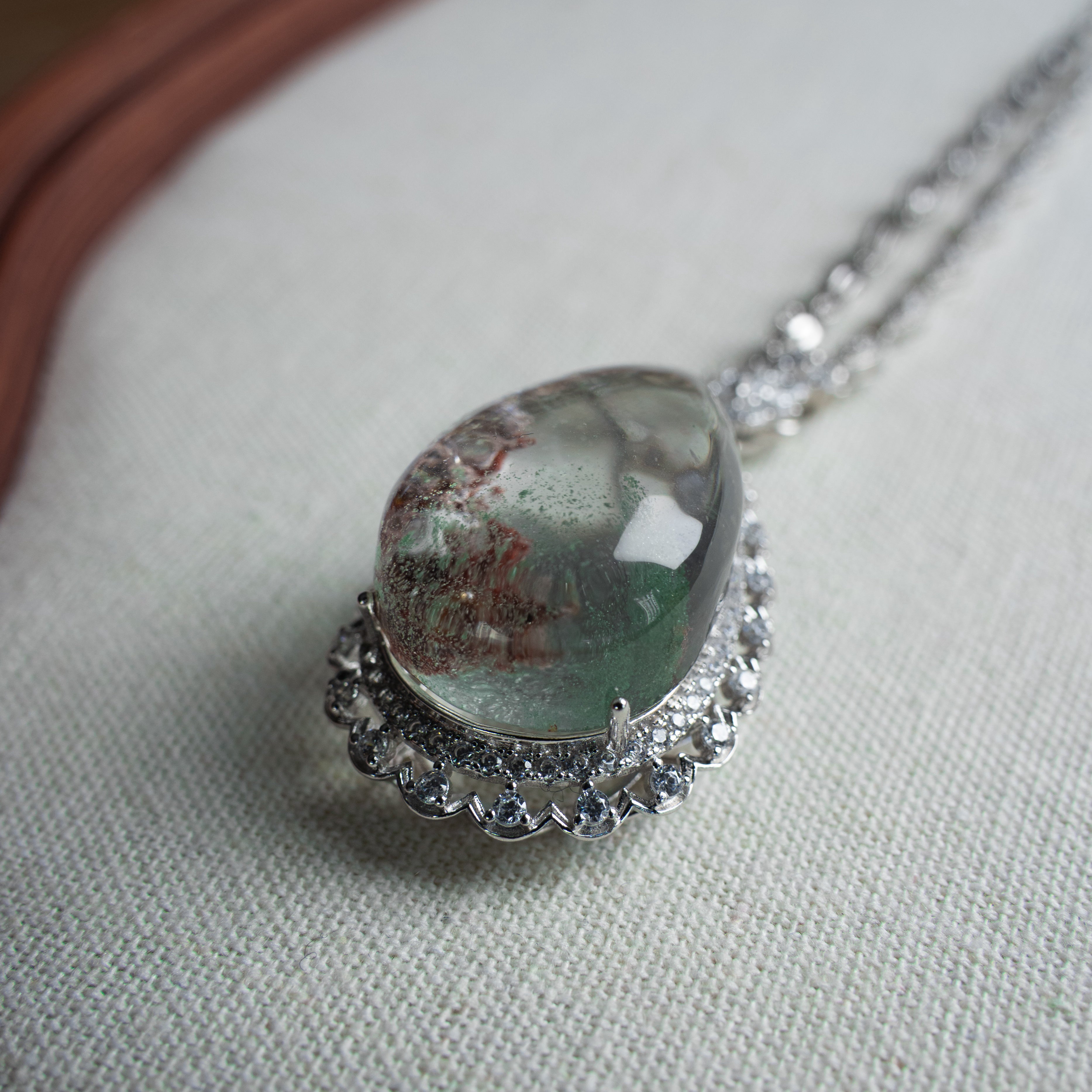 One-of-a-Kind Green Phantom Mountain Necklace | Natural “Little-Hill” Crystal Pendant in 925 Sterling Silver (S925) – Rare Collector Jewelry