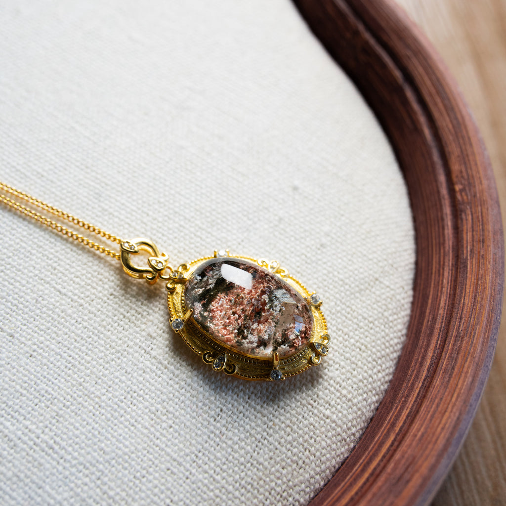 One-of-One Four Seasons Phantom Quartz Necklace | Rare Natural Crystal Landscape Pendant in 925 Sterling Silver – Collector-Grade Gift for Her