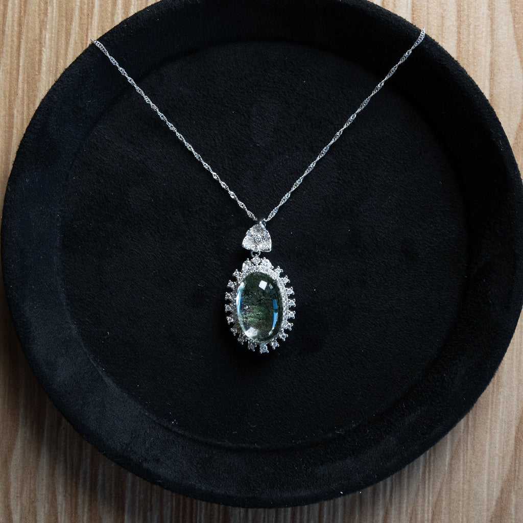 One-of-a-Kind Four Seasons Phantom Quartz Necklace | Natural Crystal Landscape Pendant in 925 Sterling Silver (S925) – Rare Energy Jewelry for Collectors