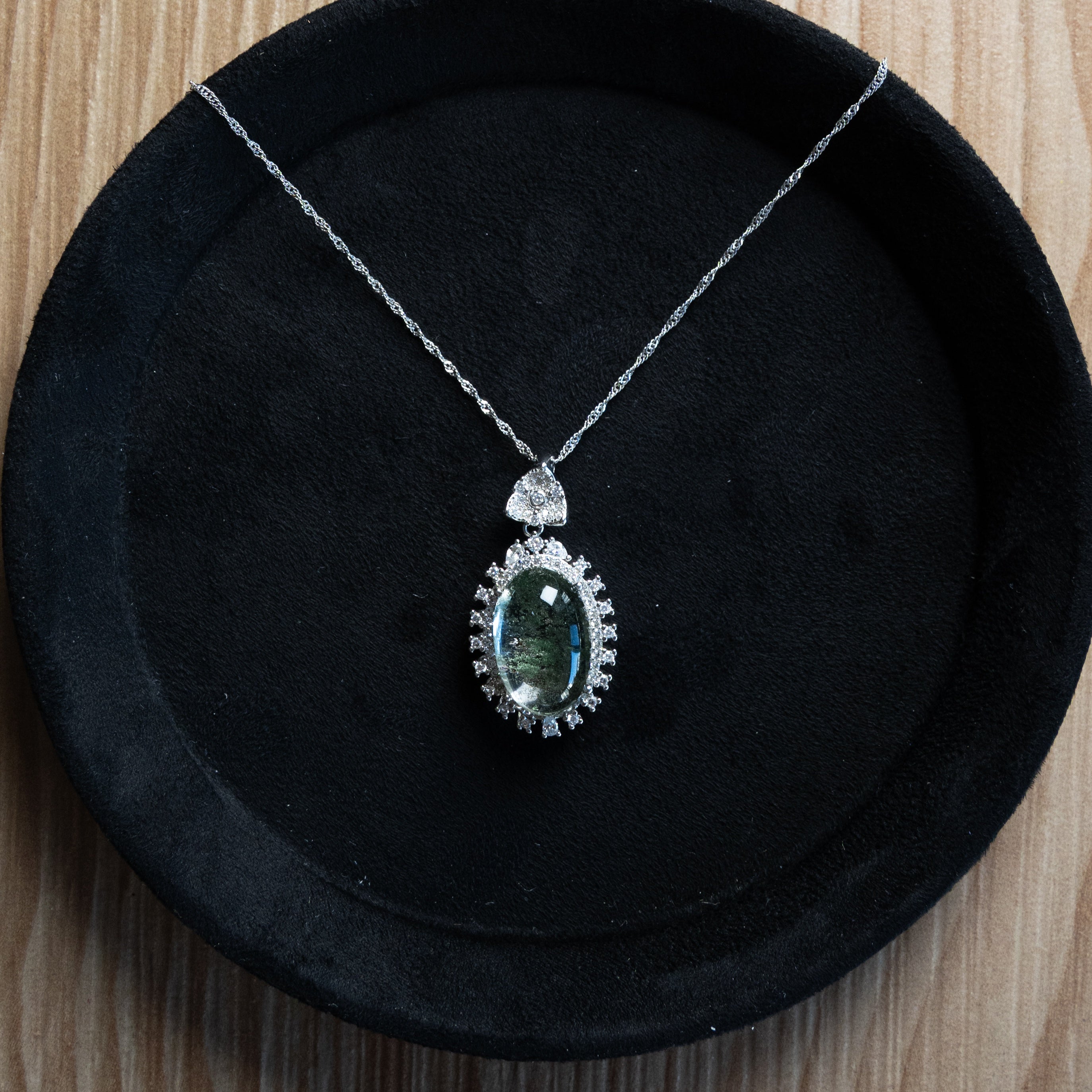 One-of-a-Kind Four Seasons Phantom Quartz Necklace | Natural Crystal Landscape Pendant in 925 Sterling Silver (S925) – Rare Energy Jewelry for Collectors