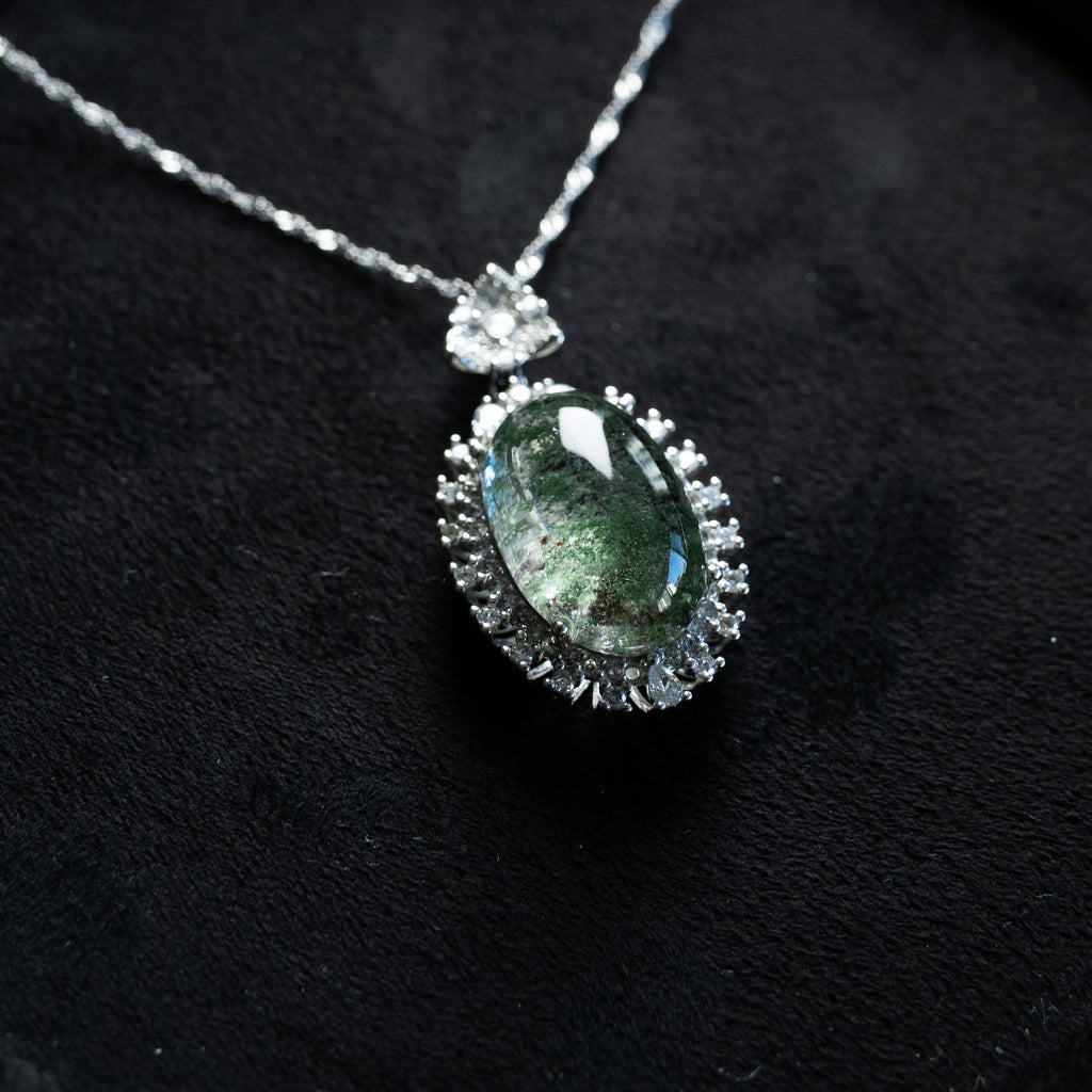 One-of-a-Kind Four Seasons Phantom Quartz Necklace | Natural Crystal Landscape Pendant in 925 Sterling Silver (S925) – Rare Energy Jewelry for Collectors