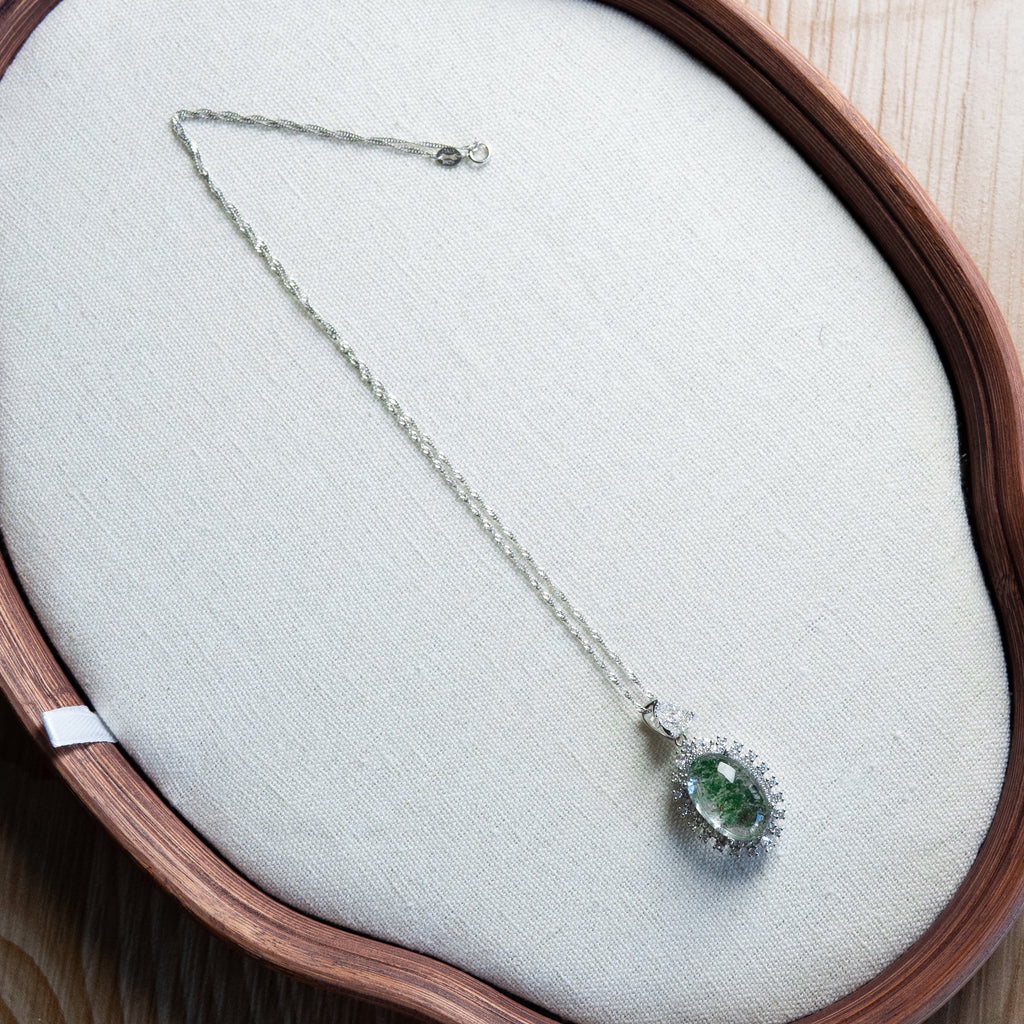 One-of-a-Kind Four Seasons Phantom Quartz Necklace | Natural Crystal Landscape Pendant in 925 Sterling Silver (S925) – Rare Energy Jewelry for Collectors