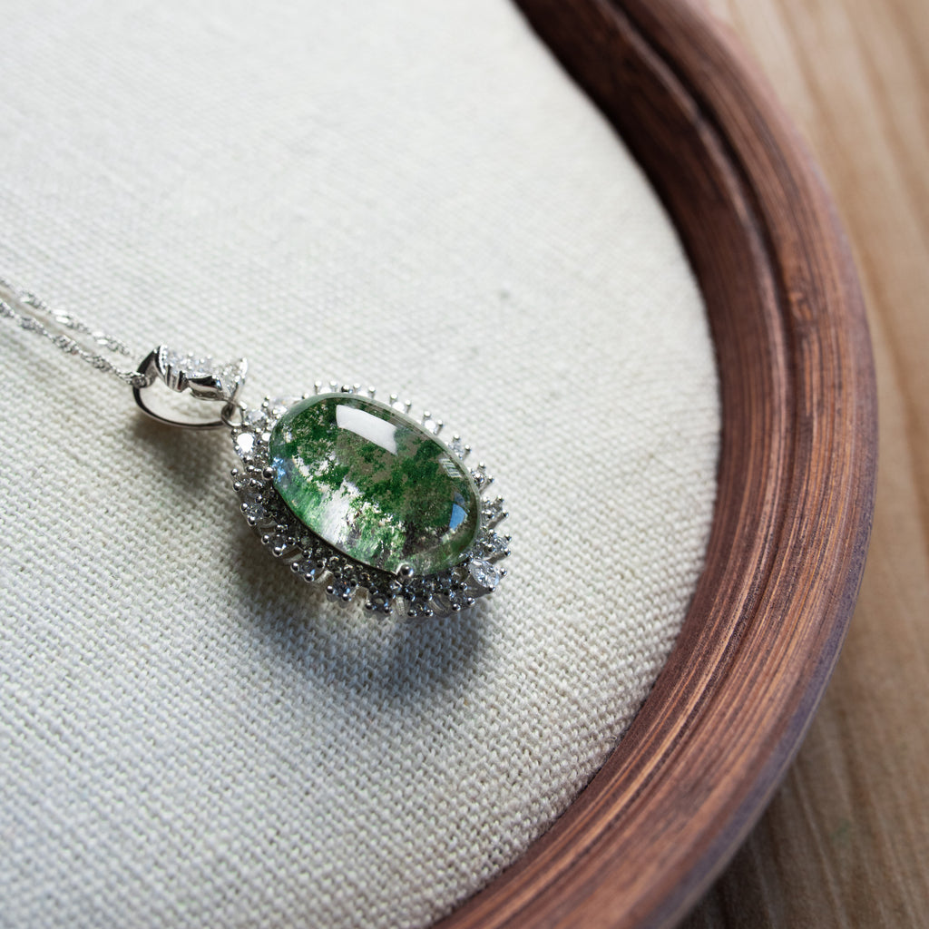 One-of-a-Kind Four Seasons Phantom Quartz Necklace | Natural Crystal Landscape Pendant in 925 Sterling Silver (S925) – Rare Energy Jewelry for Collectors