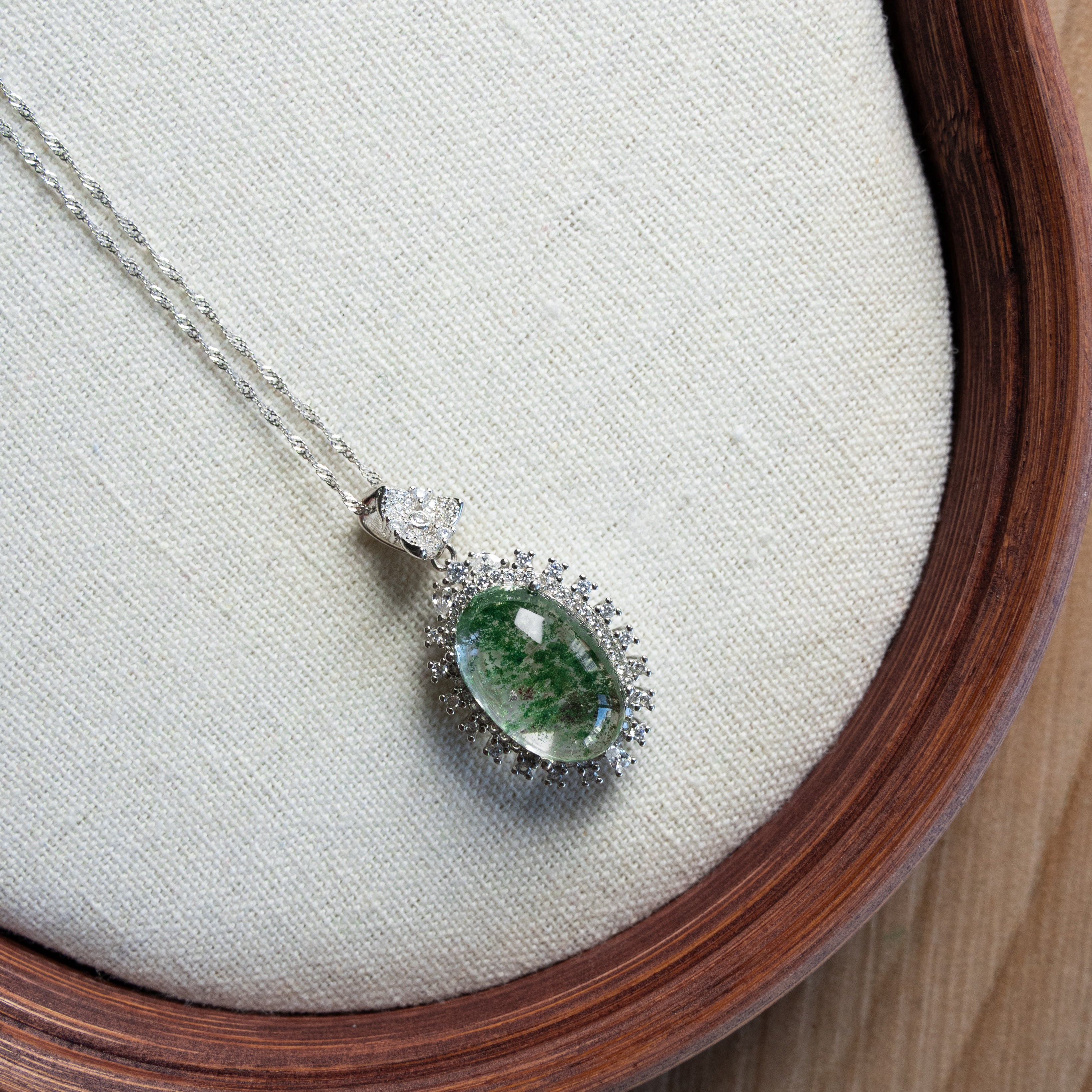 One-of-a-Kind Four Seasons Phantom Quartz Necklace | Natural Crystal Landscape Pendant in 925 Sterling Silver (S925) – Rare Energy Jewelry for Collectors