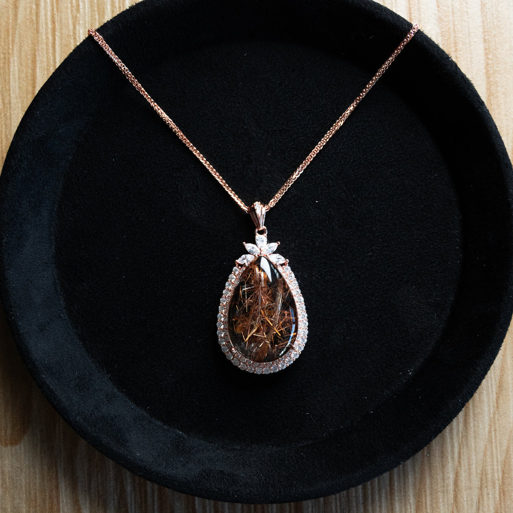 One-of-a-Kind Golden Rutilated Quartz Necklace | Hand-Selected Natural Crystal Pendant in 925 Sterling Silver (S925) – Luxury Energy Jewelry for Wealth & Confidence