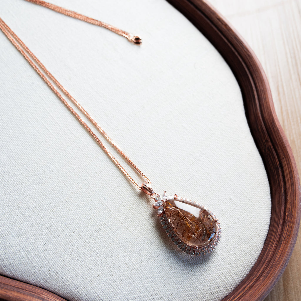 One-of-a-Kind Golden Rutilated Quartz Necklace | Hand-Selected Natural Crystal Pendant in 925 Sterling Silver (S925) – Luxury Energy Jewelry for Wealth & Confidence