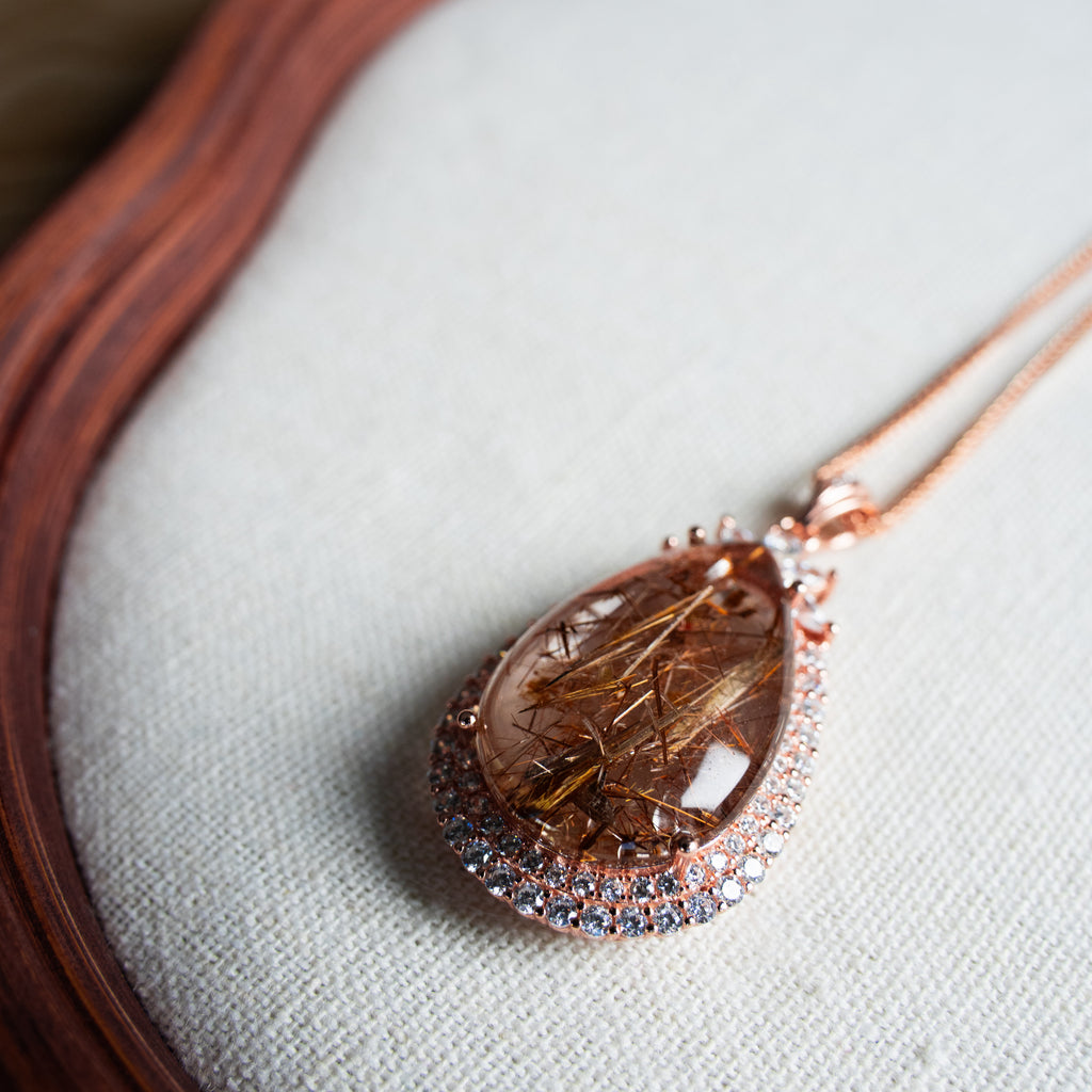 One-of-a-Kind Golden Rutilated Quartz Necklace | Hand-Selected Natural Crystal Pendant in 925 Sterling Silver (S925) – Luxury Energy Jewelry for Wealth & Confidence