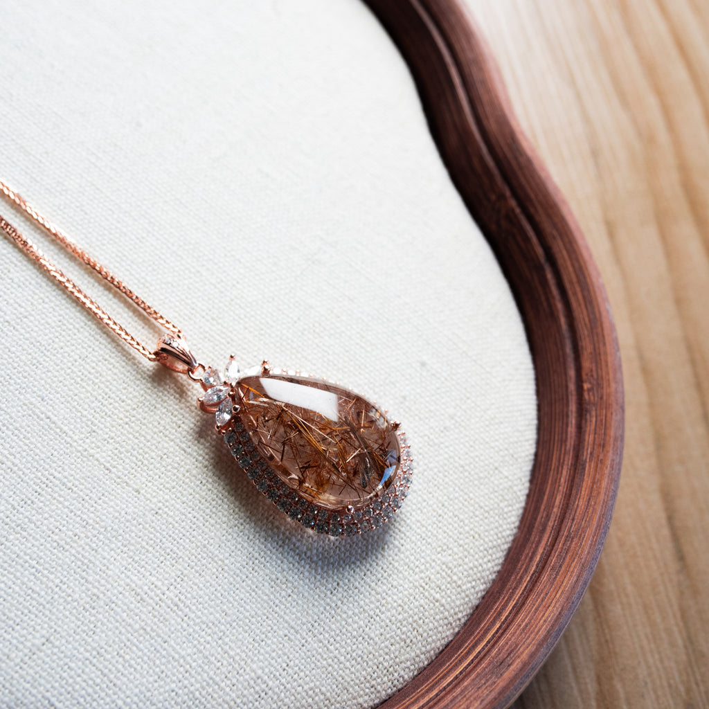 One-of-a-Kind Golden Rutilated Quartz Necklace | Hand-Selected Natural Crystal Pendant in 925 Sterling Silver (S925) – Luxury Energy Jewelry for Wealth & Confidence