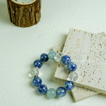 Blue Aura Harmony Bracelet – Emotional Healing Trio– Natural Healing Crystals Jewelry – Handmade Natural Crystals|「Ethereal Veil」