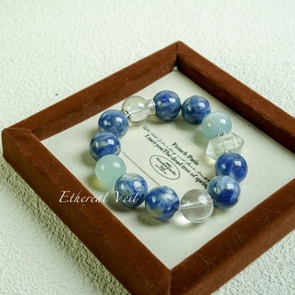 Blue Aura Harmony Bracelet – Emotional Healing Trio– Natural Healing Crystals Jewelry – Handmade Natural Crystals|「Ethereal Veil」
