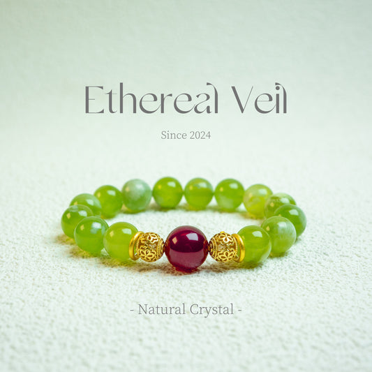 Vital Glow Bracelet – Qingti Naigai Xiuyan Jade & Red Agate– Natural Healing Crystals Jewelry – Handmade Natural Crystals|「Ethereal Veil」