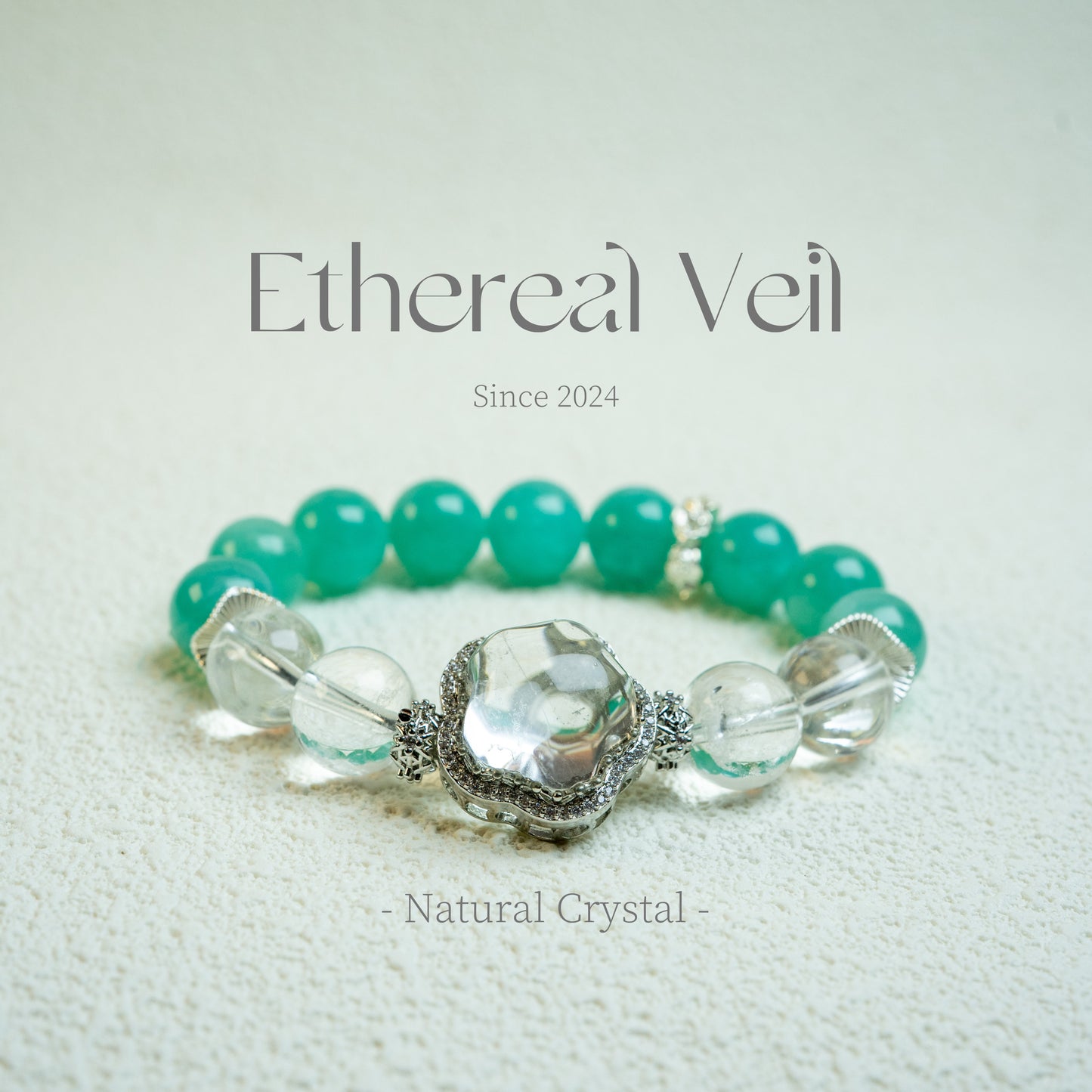 ruth & Calm Bracelet – Amazonite + Clear Quartz– Natural Healing Crystals Jewelry – Handmade Natural Crystals|「Ethereal Veil」