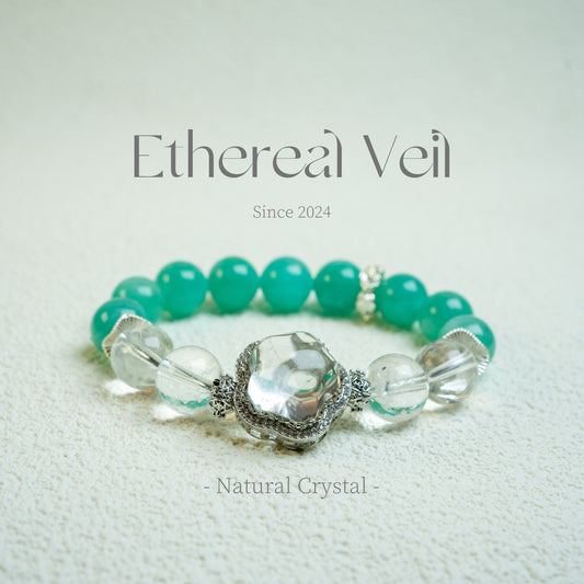 ruth & Calm Bracelet – Amazonite + Clear Quartz– Natural Healing Crystals Jewelry – Handmade Natural Crystals|「Ethereal Veil」