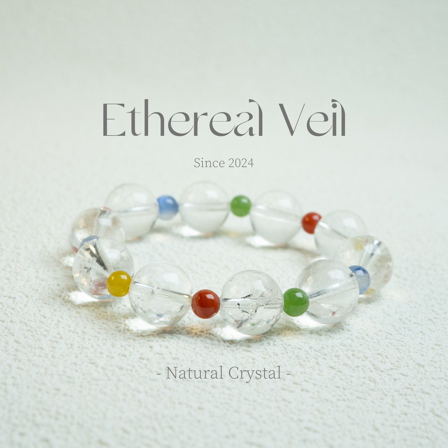 Natural Clear Quartz Bracelet – 14MM Energy Amplification Stone– Handmade Natural Crystals|「Ethereal Veil」