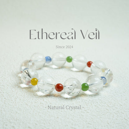 Natural Clear Quartz Bracelet – 14MM Energy Amplification Stone– Handmade Natural Crystals|「Ethereal Veil」