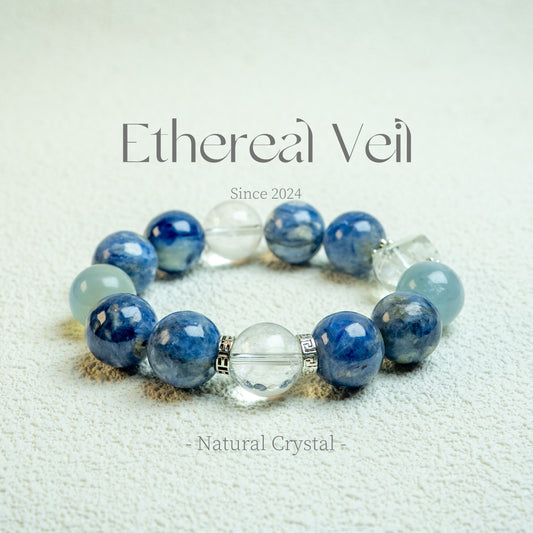 Blue Aura Harmony Bracelet – Emotional Healing Trio– Natural Healing Crystals Jewelry – Handmade Natural Crystals|「Ethereal Veil」