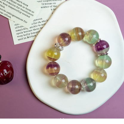 Aurora Focus – Natural Fluorite Energy Bracelet– Natural Healing Crystals Jewelry – Handmade Natural Crystals|「Ethereal Veil」