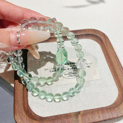 Calm Focus Wrap – 6MM Green Fluorite Double Bracelet– Natural Healing Crystals Jewelry – Handmade Natural Crystals|「Ethereal Veil」