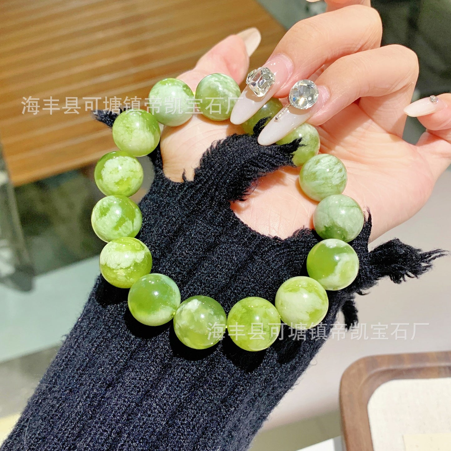 Gentle Balance – 14MM Qingti Naigai Xiuyan Jade-– Natural Healing Crystals Jewelry – Handmade Natural Crystals|「Ethereal Veil」
