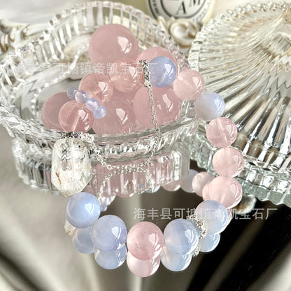 Heart & Voice Bracelet – Rose Quartz + Aquamarine – Natural Healing Crystals Jewelry – Handmade Natural Crystals|「Ethereal Veil」
