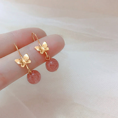 Love Spark Earrings – Natural Strawberry Quartz– Natural Healing Crystals Jewelry – Handmade Natural Crystals|「Ethereal Veil」