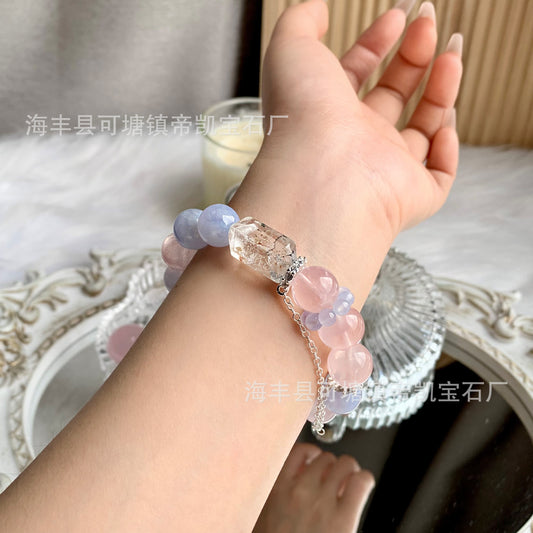 Heart & Voice Bracelet – Rose Quartz + Aquamarine – Natural Healing Crystals Jewelry – Handmade Natural Crystals|「Ethereal Veil」