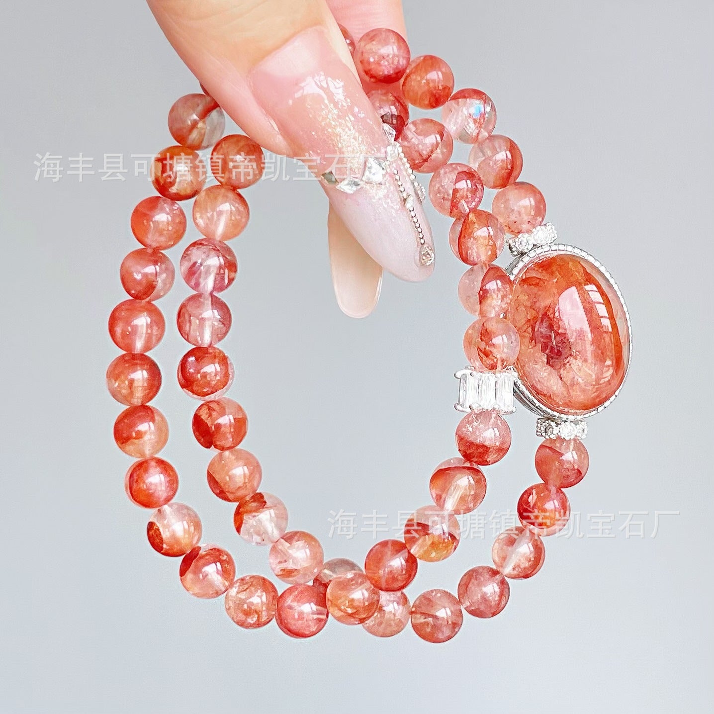 Vital Bloom – 6MM Red Flower Quartz Double-Wrap Bracelet– Natural Healing Crystals Jewelry – Handmade Natural Crystals|「Ethereal Veil」