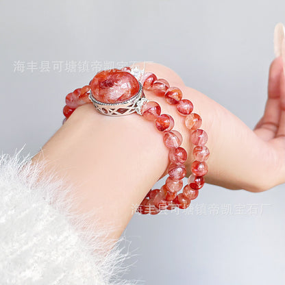 Vital Bloom – 6MM Red Flower Quartz Double-Wrap Bracelet– Natural Healing Crystals Jewelry – Handmade Natural Crystals|「Ethereal Veil」