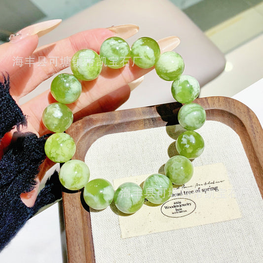 Gentle Balance – 14MM Qingti Naigai Xiuyan Jade-– Natural Healing Crystals Jewelry – Handmade Natural Crystals|「Ethereal Veil」