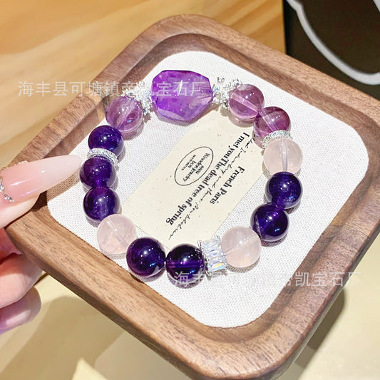 Crown Clarity – 12MM Amethyst Healing Bracelet– Natural Healing Crystals Jewelry – Handmade Natural Crystals|「Ethereal Veil」