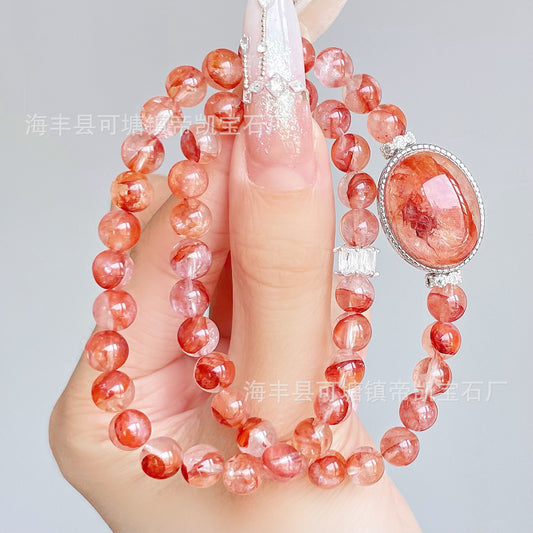 Vital Bloom – 6MM Red Flower Quartz Double-Wrap Bracelet– Natural Healing Crystals Jewelry – Handmade Natural Crystals|「Ethereal Veil」