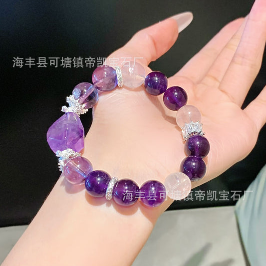 Crown Clarity – 12MM Amethyst Healing Bracelet– Natural Healing Crystals Jewelry – Handmade Natural Crystals|「Ethereal Veil」