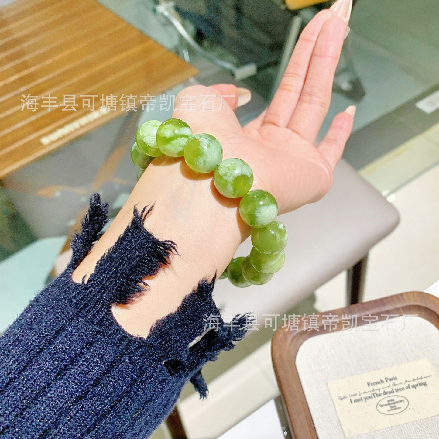Gentle Balance – 14MM Qingti Naigai Xiuyan Jade-– Natural Healing Crystals Jewelry – Handmade Natural Crystals|「Ethereal Veil」