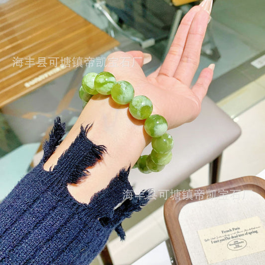 Gentle Balance – 14MM Qingti Naigai Xiuyan Jade-– Natural Healing Crystals Jewelry – Handmade Natural Crystals|「Ethereal Veil」