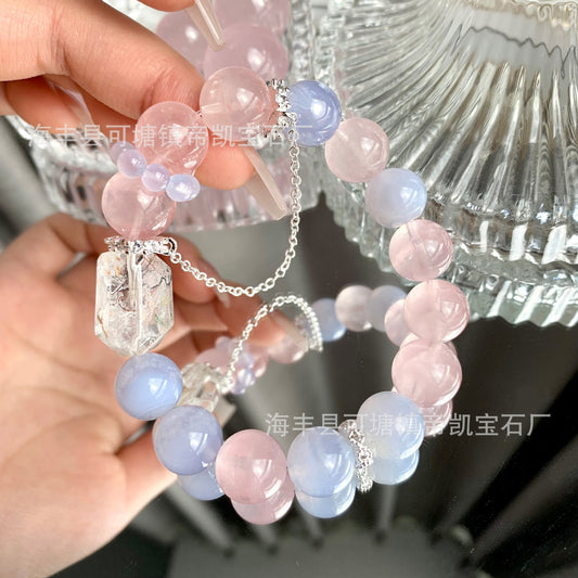 Heart & Voice Bracelet – Rose Quartz + Aquamarine – Natural Healing Crystals Jewelry – Handmade Natural Crystals|「Ethereal Veil」